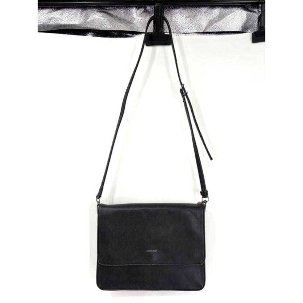 Matt &‎ Nat Black Vegan Leather Crossbody Bag Minimalist Flap Messenger